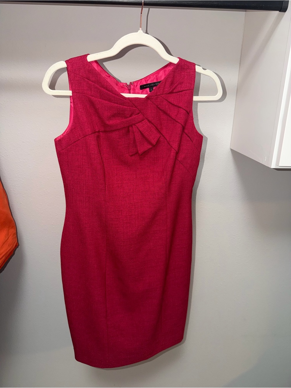 David Meister Fuchsia Pink Sleeveless Sheath Dress with Bow Detail